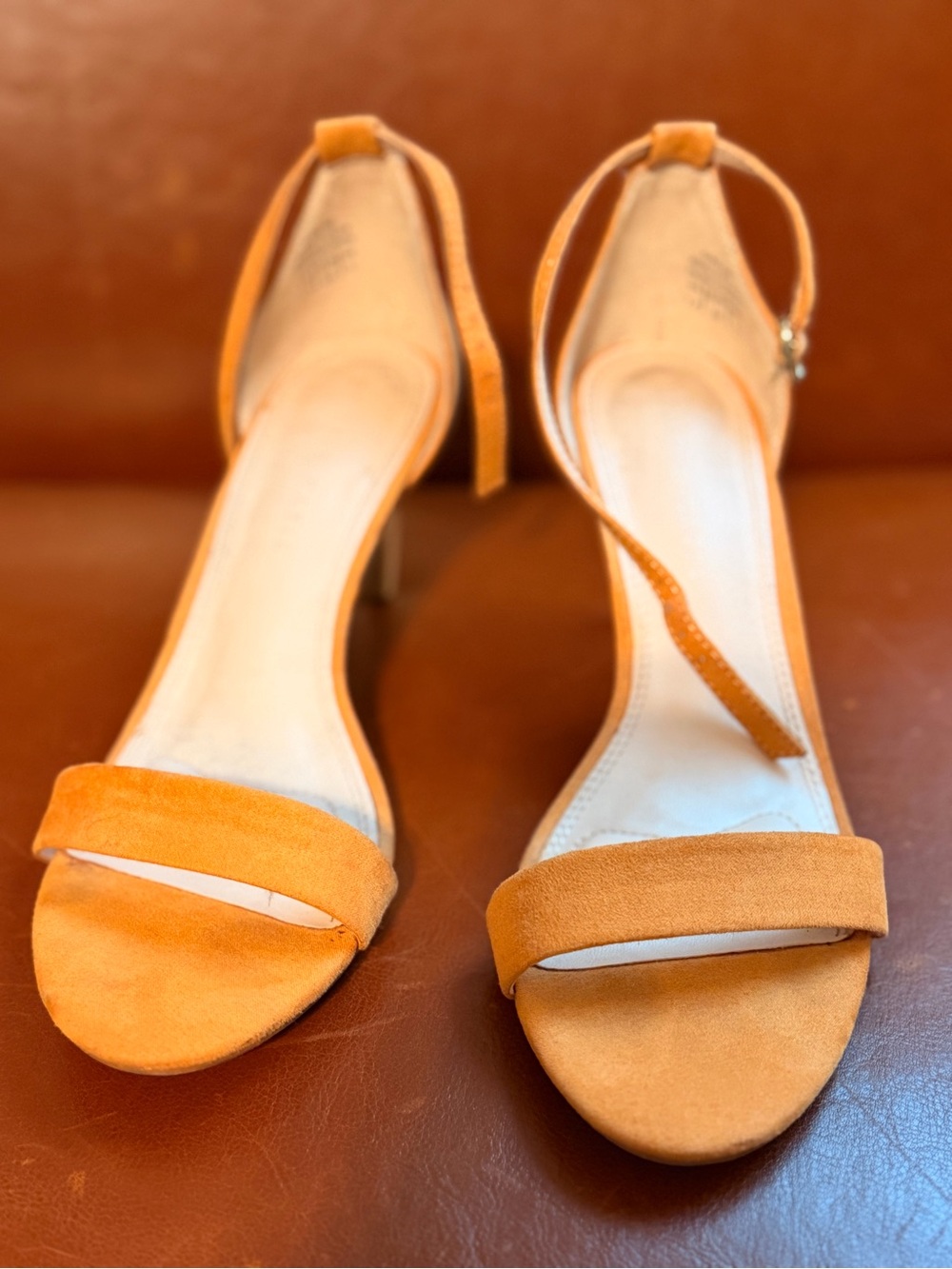 Kelly & Katie Orange Suede Ankle-Strap Heels